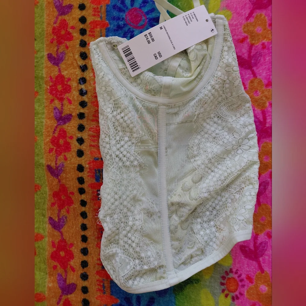 UO Aura Floral Lace Trim Mesh Corset Top Green - Picture 7 of 7